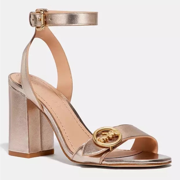 Coach Like New metallic gold block Maddi heels size 6.5 - Picture 1 of 7